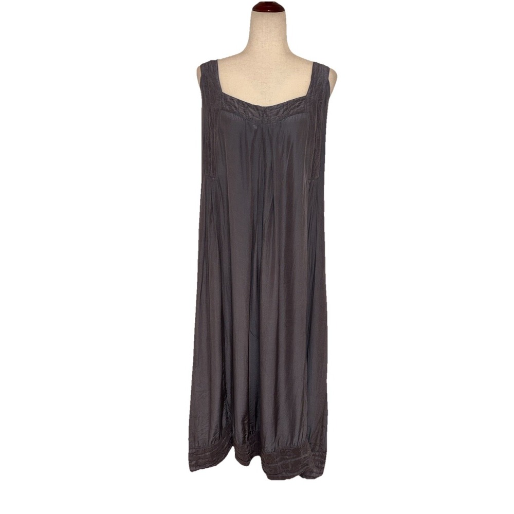 Grizas Silk Bamboo Sleeveless Midi V‎ Neck Dress Grey Boho Women's Medium